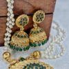 Three Layed White Pearl Long Haram -Green Color - with Earrings