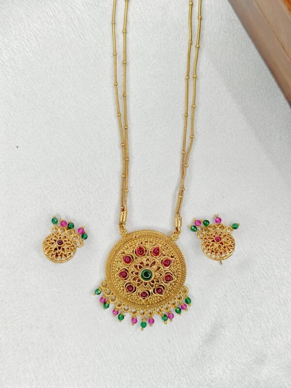 Double Layer long haram with round Pendant - Multi Color