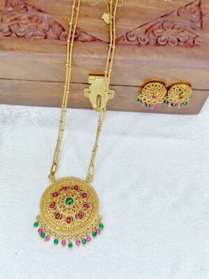Double Layer long haram with round Pendant - Multi Color