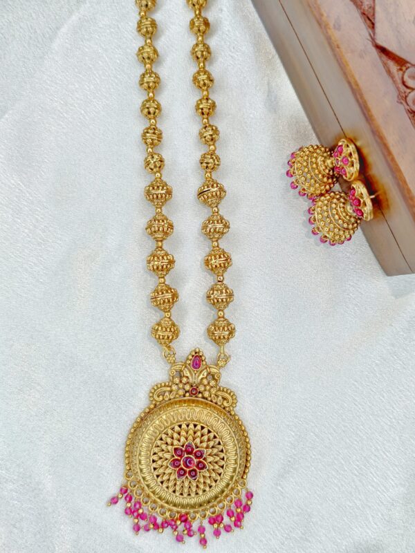 Premium Long haram with round Pendant - With Earrings