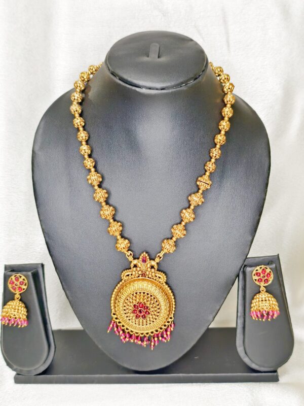 Premium Long haram with round Pendant - With Earrings