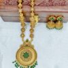 Premium Long haram with round Pendant Green Color- With Earrings