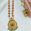 Premium Long haram with round Pendant Green Color- With Earrings