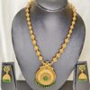 Premium Long haram with round Pendant Green Color- With Earrings