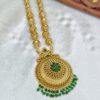 Premium Long haram with round Pendant Green Color- With Earrings
