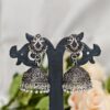 Silver jhumka earrings with tiny hanging beads
