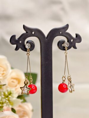 Earrings with Red Beads & Star