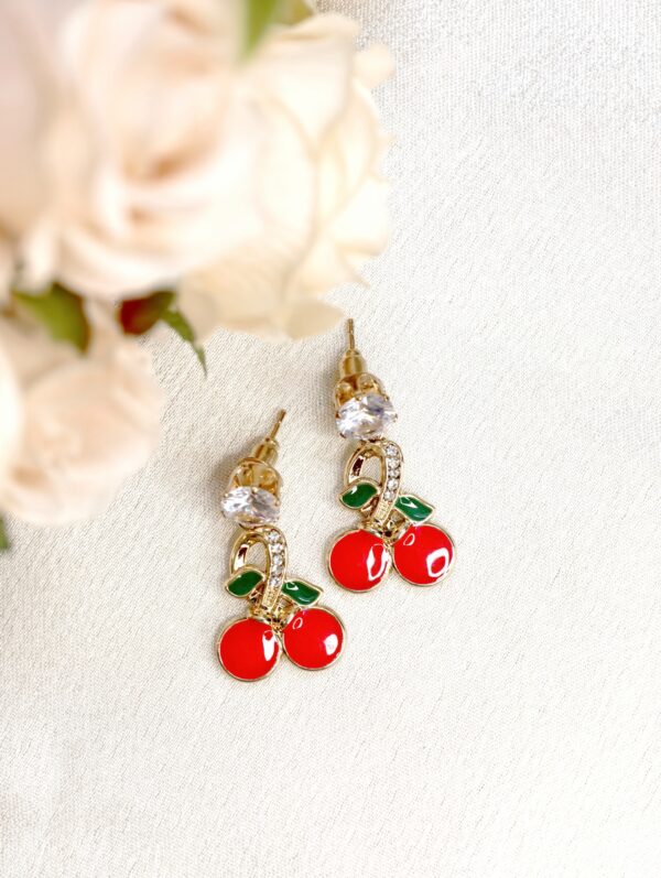 Earrings with Enameled Cherries